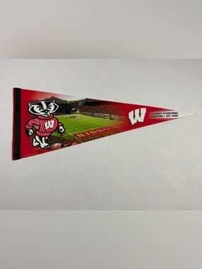 Wisconsin Badgers NCAA Red Pennant with Bucky Badger 12x30"